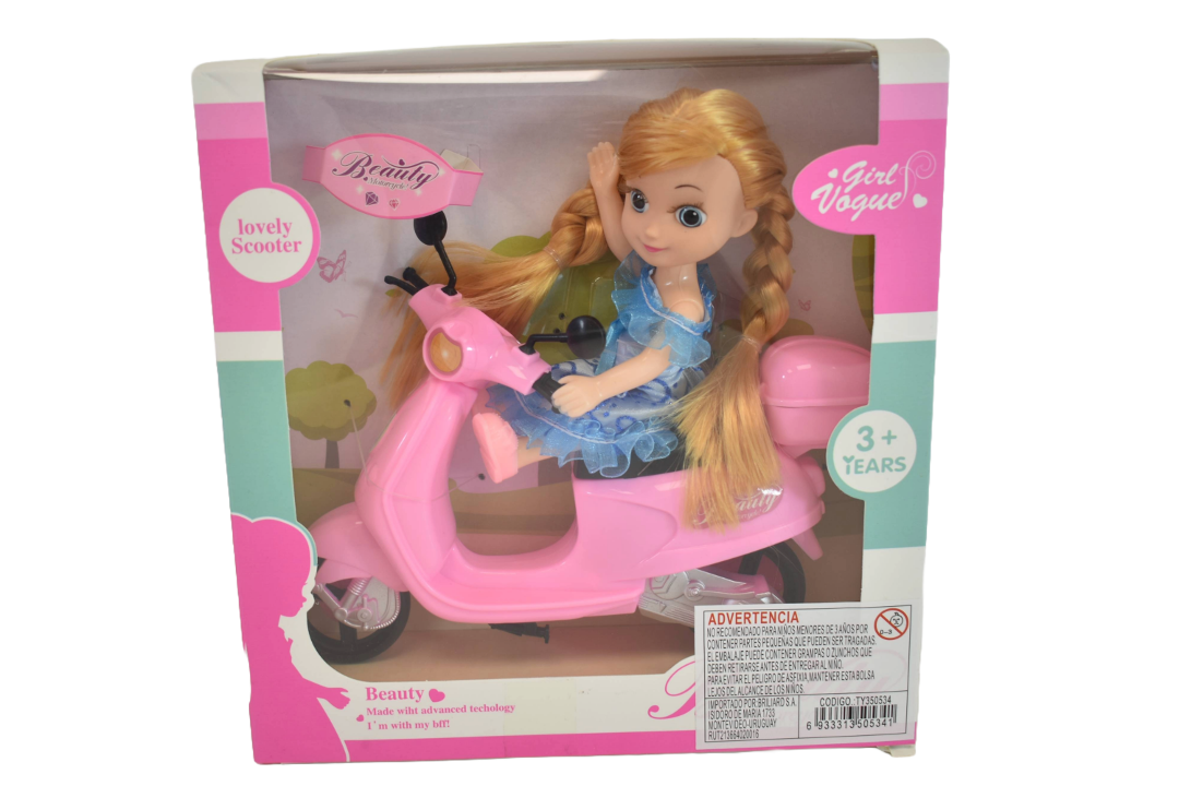 Muñeca con moto 22x22cm