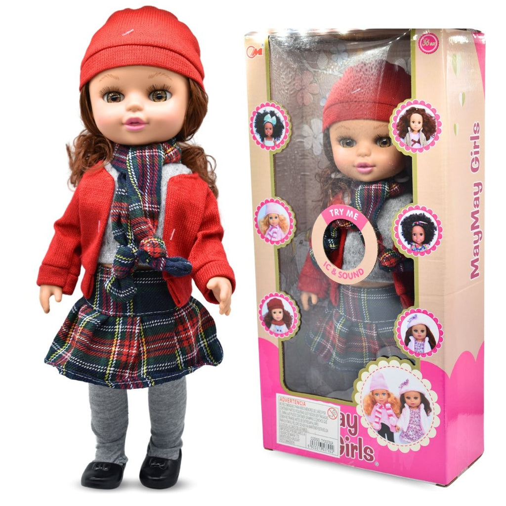 Muñeca musical de goma con ropa invernal 36cm