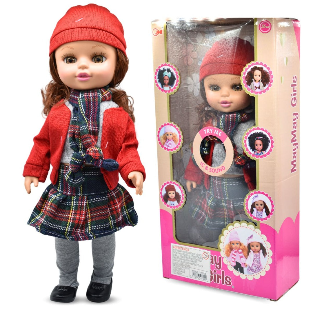 Muñeca musical de goma con ropa invernal 36cm