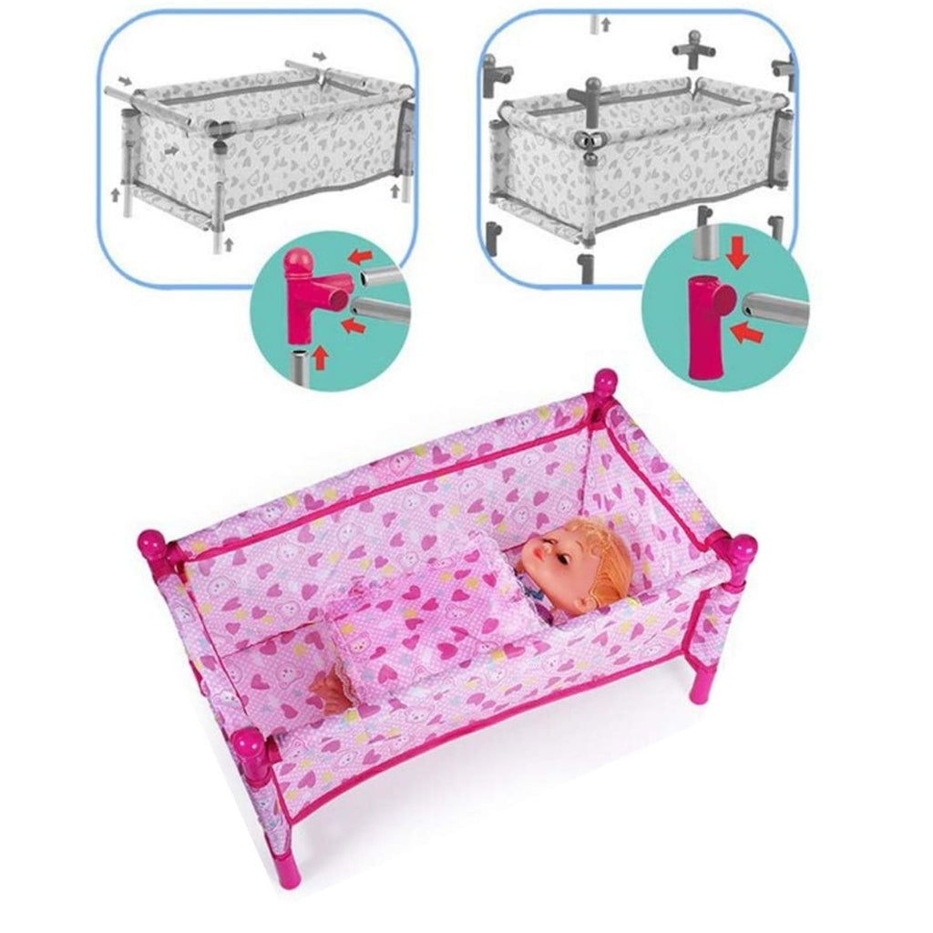 Set de sillas y cuna 3 en 1 para muñecas rosa