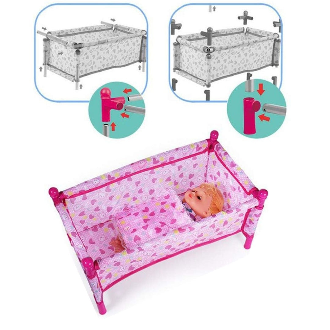 Set de sillas y cuna 3 en 1 para muñecas rosa