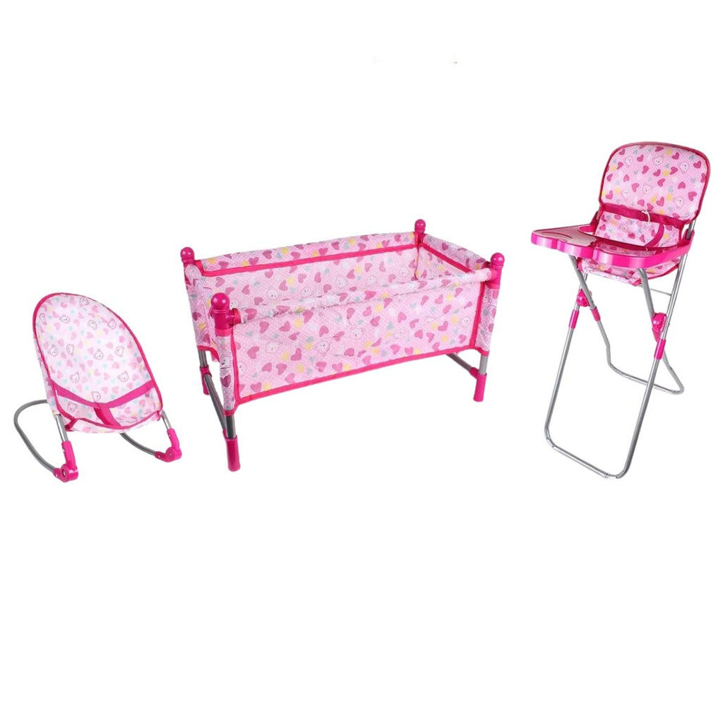 Set de sillas y cuna 3 en 1 para muñecas rosa