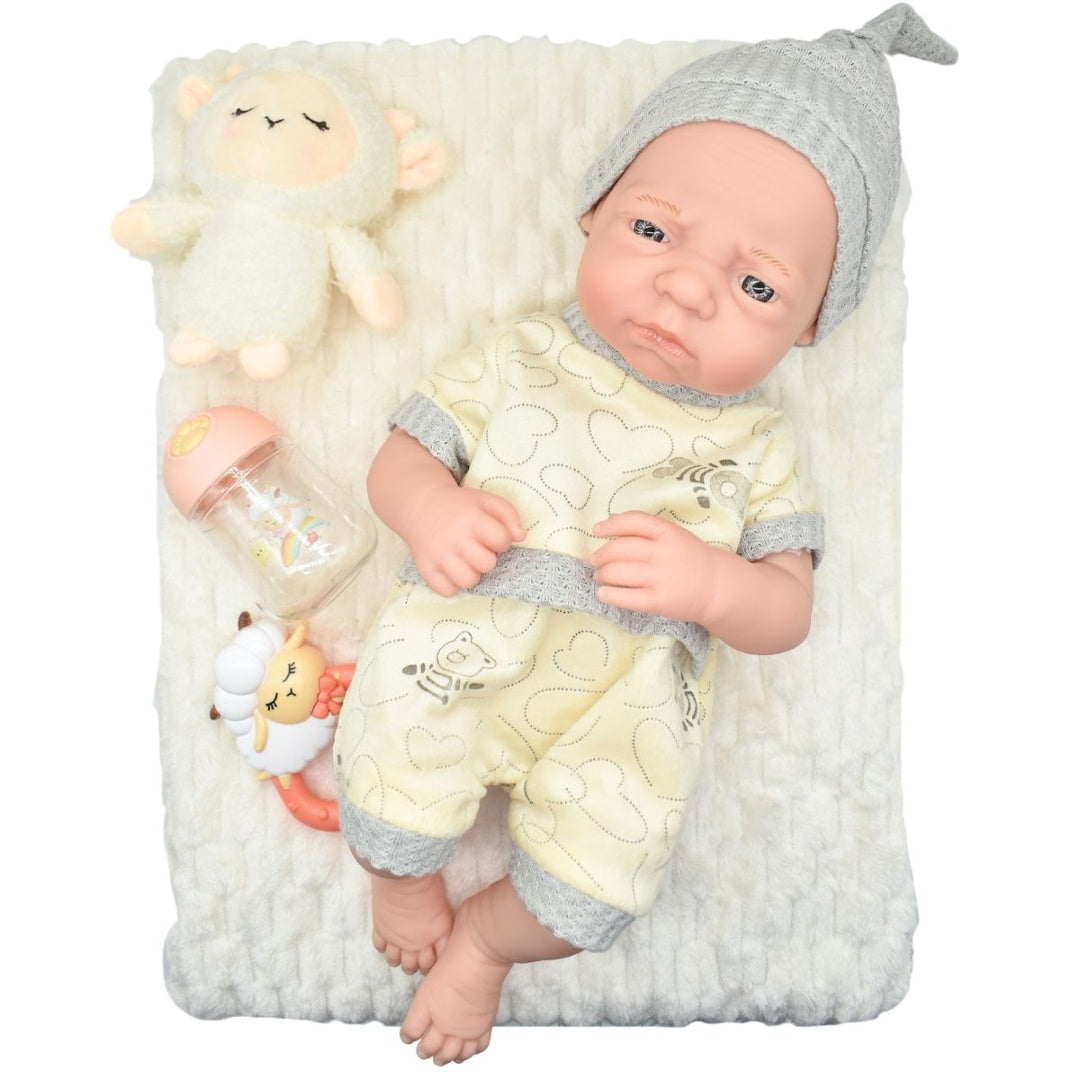 Muñeco bebé de goma realista con manta y accesorios 35cm