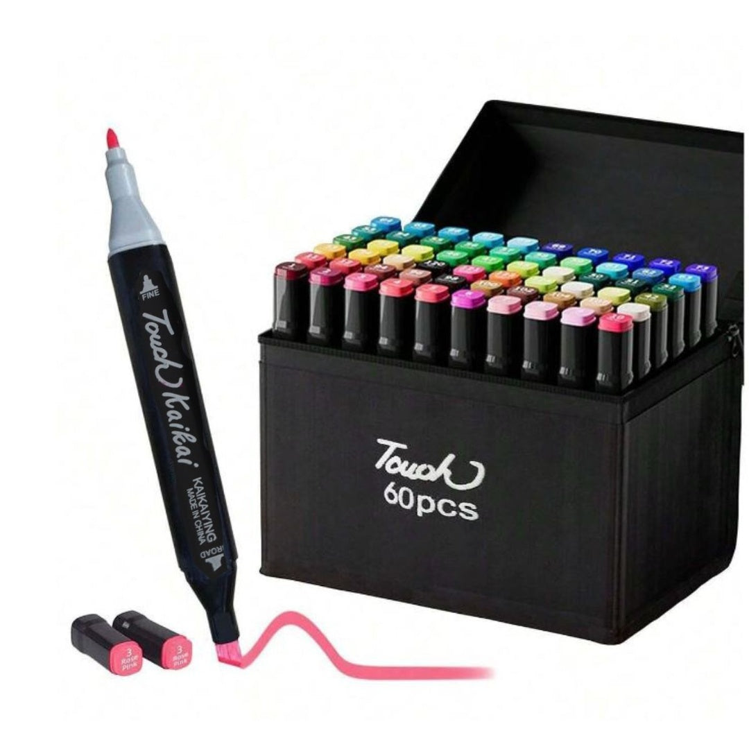 Marcadores doble punta en estuche x60pcs