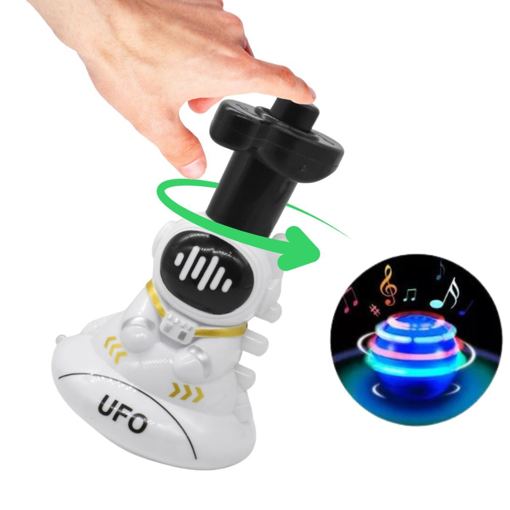 Trompo astronauta musical con lanzador y luz 12cm