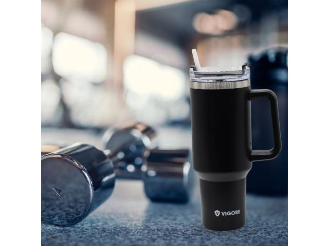 Vaso térmico Vigore con tapa y sorbito negro 900ml