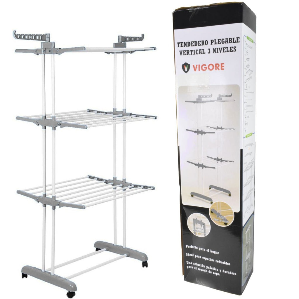 Tender vertical 3 estantes con ruedas. Vigore 170x76x64cm