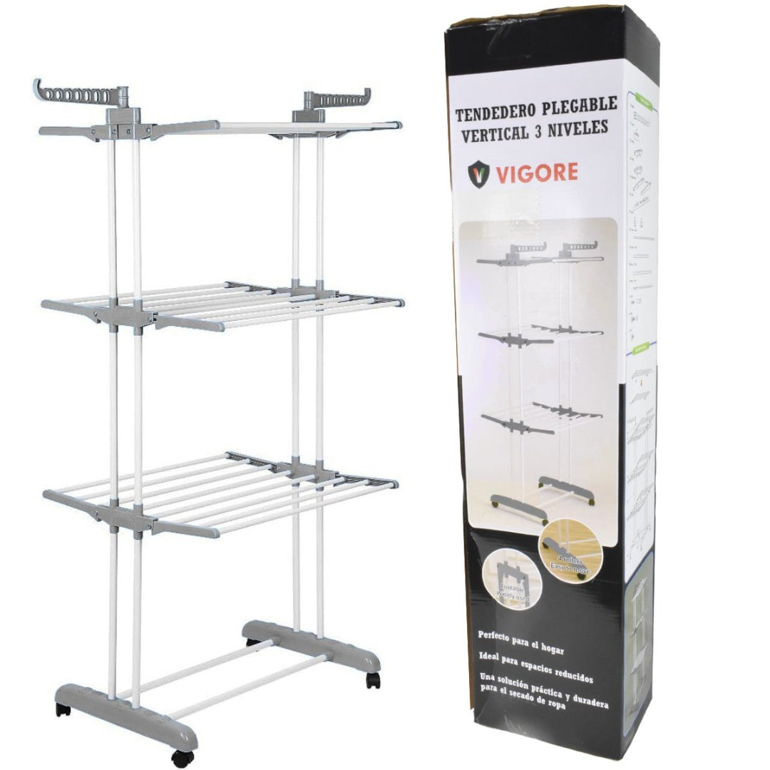 Tender vertical 3 estantes con ruedas. Vigore 170x76x64cm
