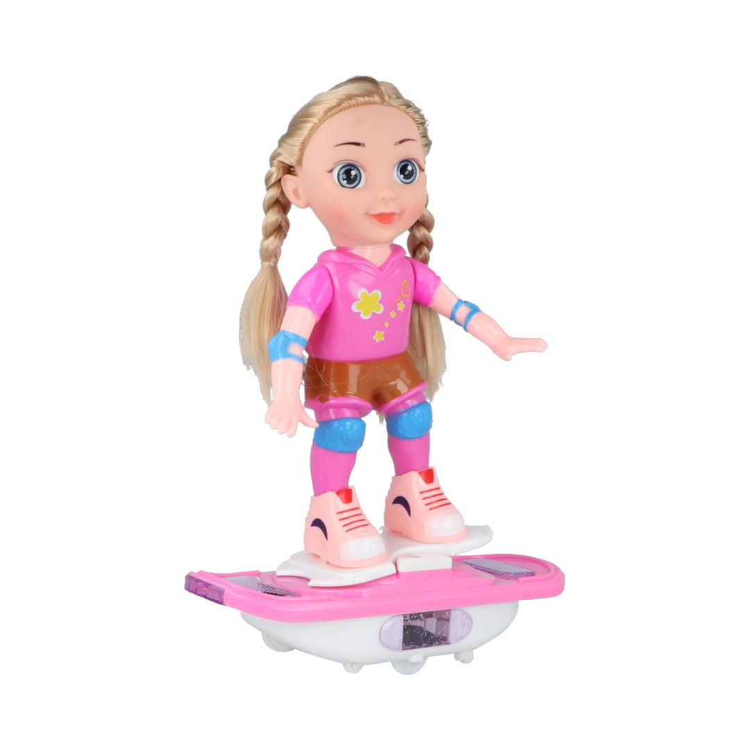 Muñeca con patineta, luz y sonido 29 x 23 cm