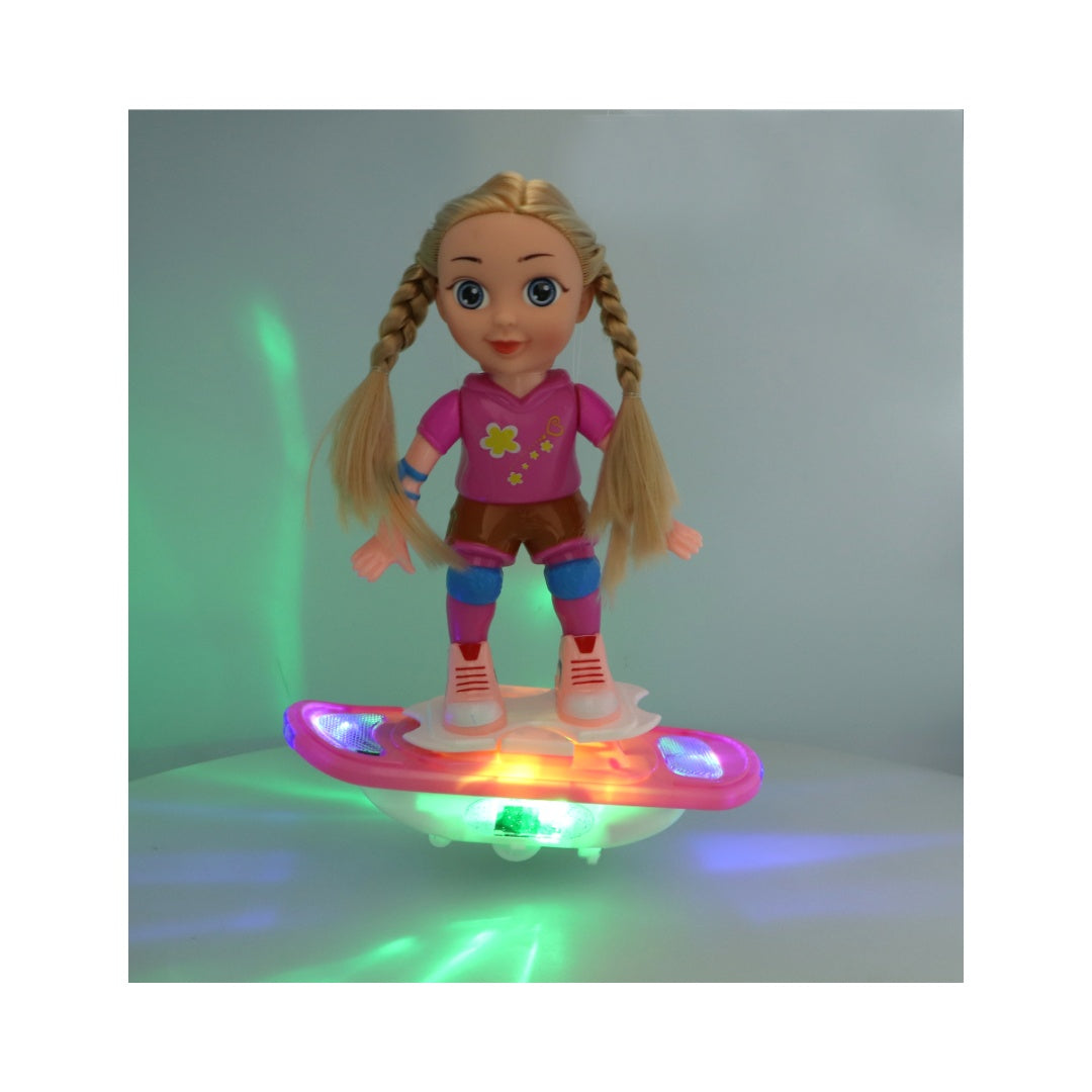 Muñeca con patineta, luz y sonido 29 x 23 cm