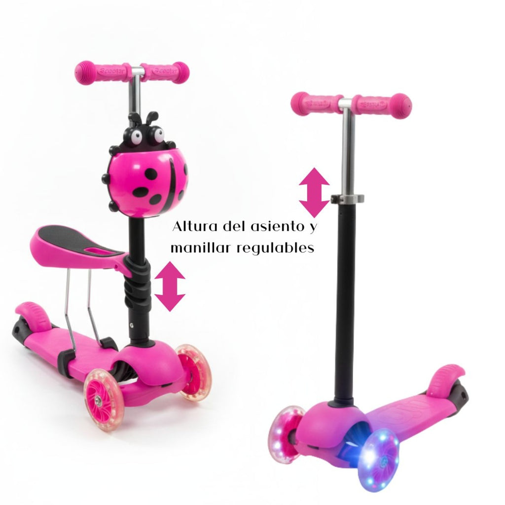 Tripatín scooter infantil 2 en 1 con luces. Rosado