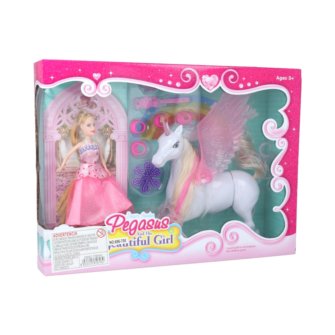 Muñeca con unicornio 21 x 18 cm