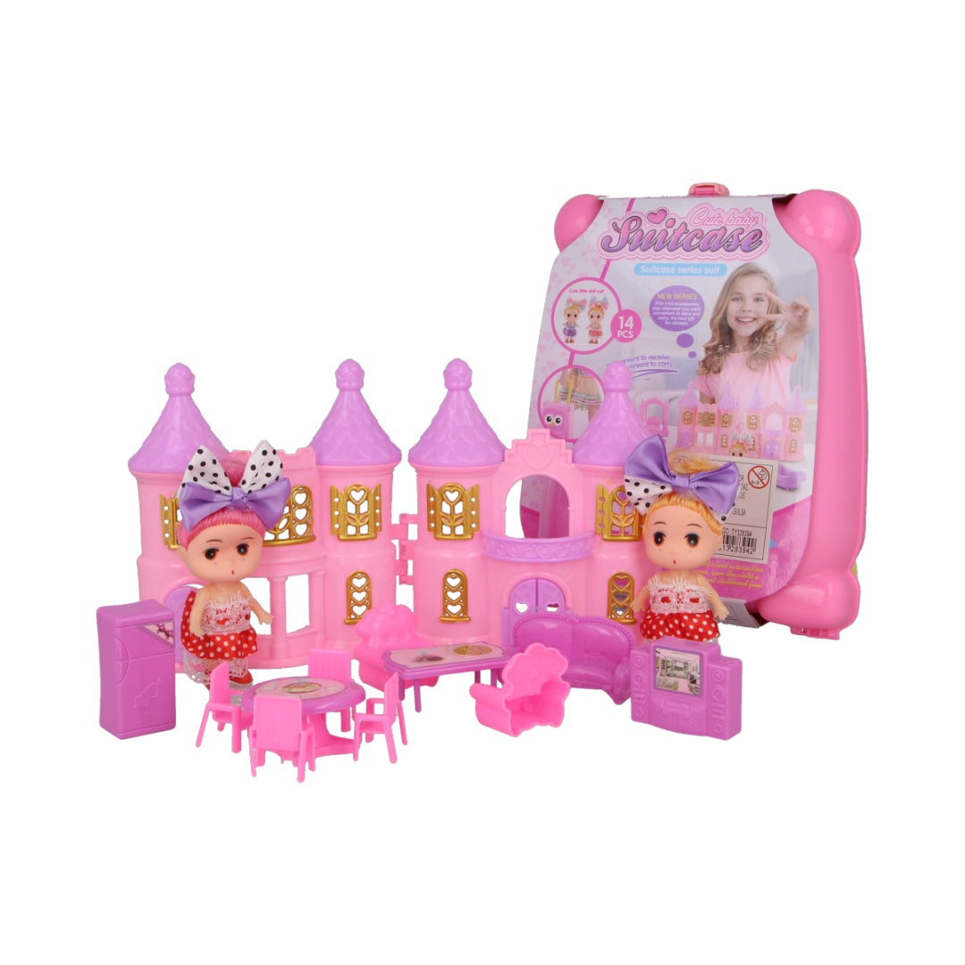 Valija con castillo para muñecas y accesorios 22 x 17 x 7 cm